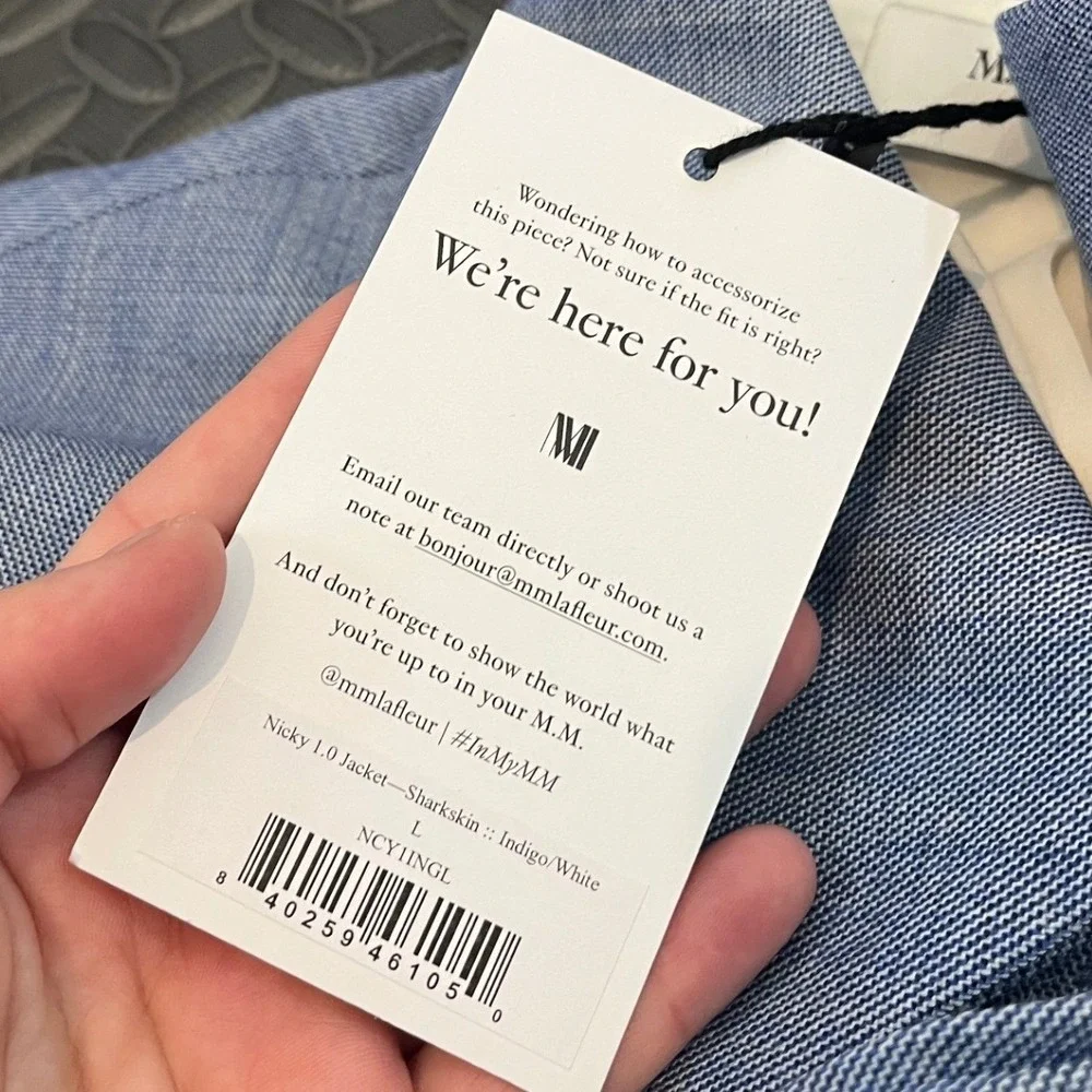 NWT MM LaFleur Nicky 1.0 Jacket Women L Indigo White Sharkskin Cropped Blazer - Picture 6 of 13